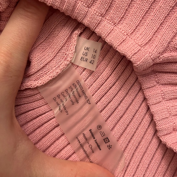 Solace 🎀 London Sweater Baby Pink Heavy Rib Knit  Sculptural Sleeves NWT - Picture 4 of 8